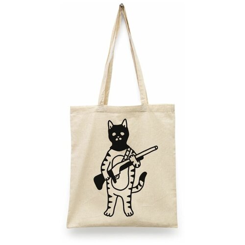 фото Сумка-шоппер унисекс сувенирshop "кот с ружьем/балаклава" белая сувенир shop