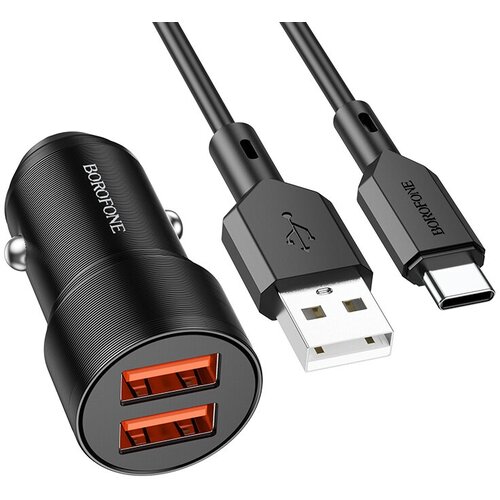 Автомобильное зарядное устройство 2USB 2.4A W12 для Type-C Borofone BZ19 Black