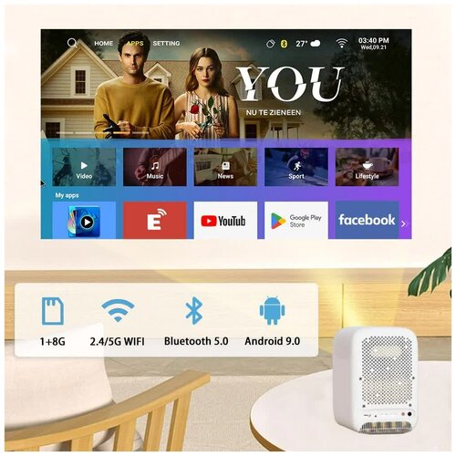 Проектор Everycom CubeLite Full HD1800 ansi люмен Андроид 12 29990₽