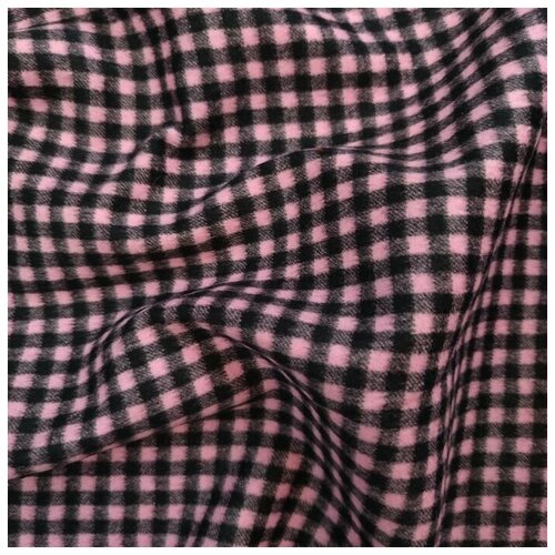 Ткань пальтовая клетка (розовый, черный) 100% шерсть италия 50 cm*150 cm