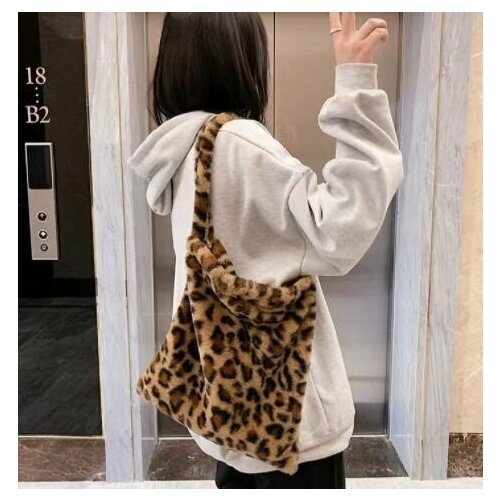 Сумка  шоппер  повседневная, искусственный мех, коричневый