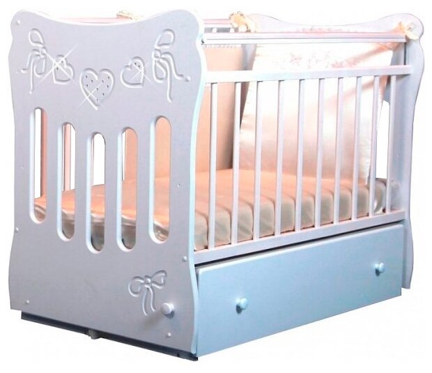 Кровать детская "Бантики" (белый) маятник поперечный с ящиком