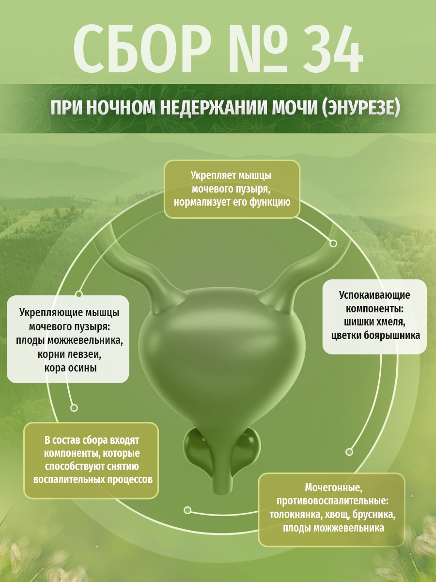 Картинки Травы Кавказа чай №34 При ночном недержании мочи (энурезе), 200 г