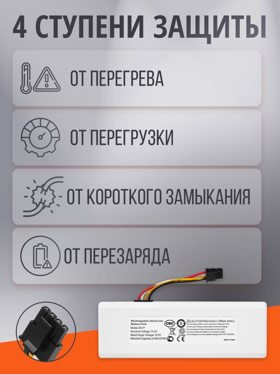 Изображение Аккумулятор P1904-4S1P-MM для Xiaomi Mi Robot Vacuum Mop, Vacuum-Mop 1C, Mijia 1C Sweeping Vacuum Cleaner / 2600mAh