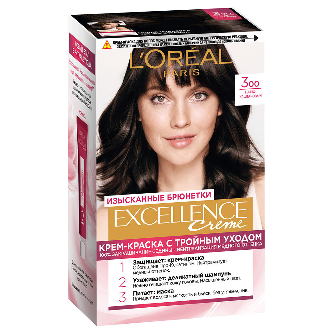 Крем-краска для волос L'Oreal Excellence Creme, тон 300 Темно-каштановый