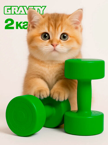 Изображение товара Виниловые гантели Gravity, круглые, 2 кг, пара, зеленый, для дома