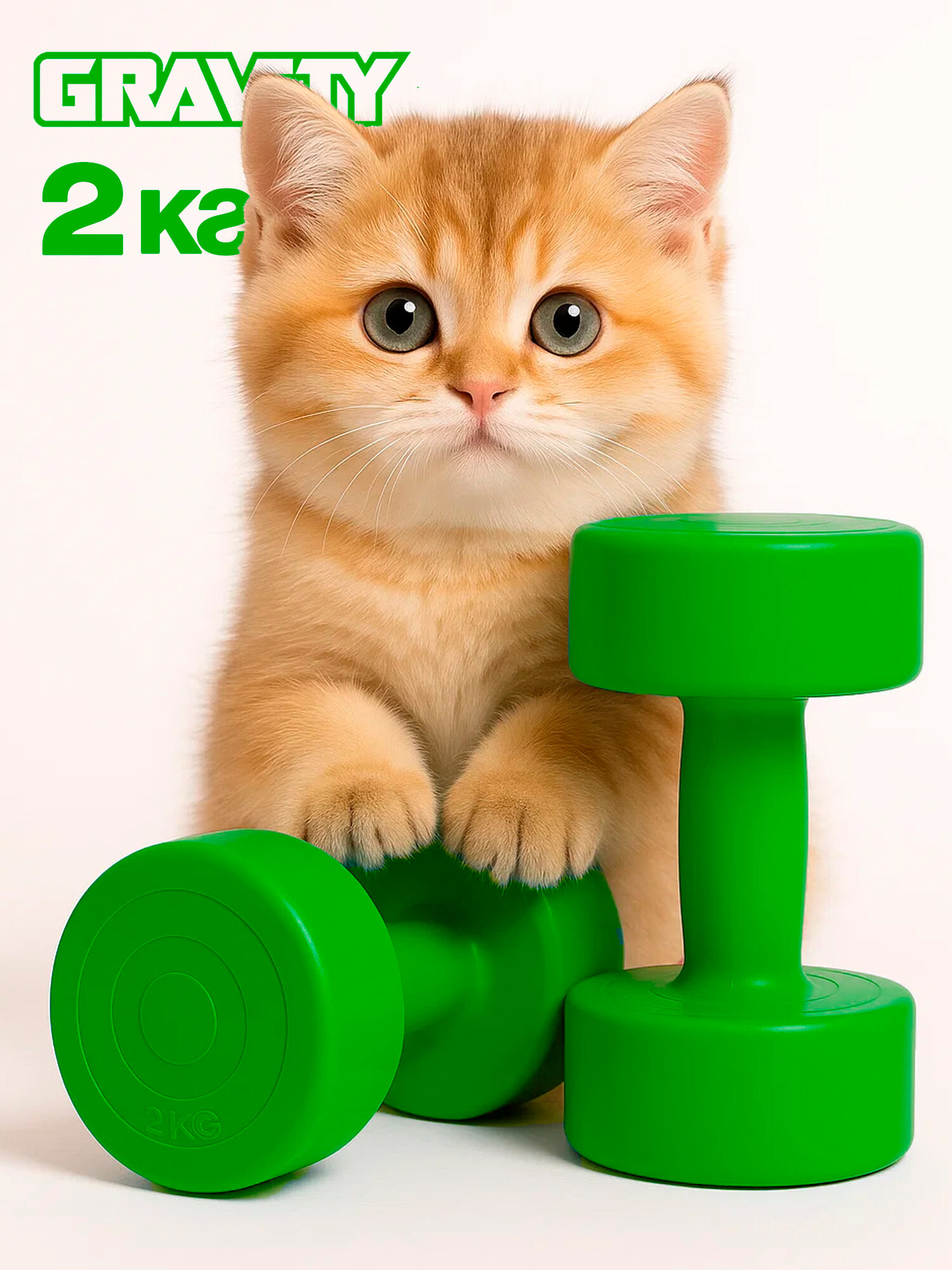 Виниловые гантели Gravity круглые 2 кг пара зеленый для дома