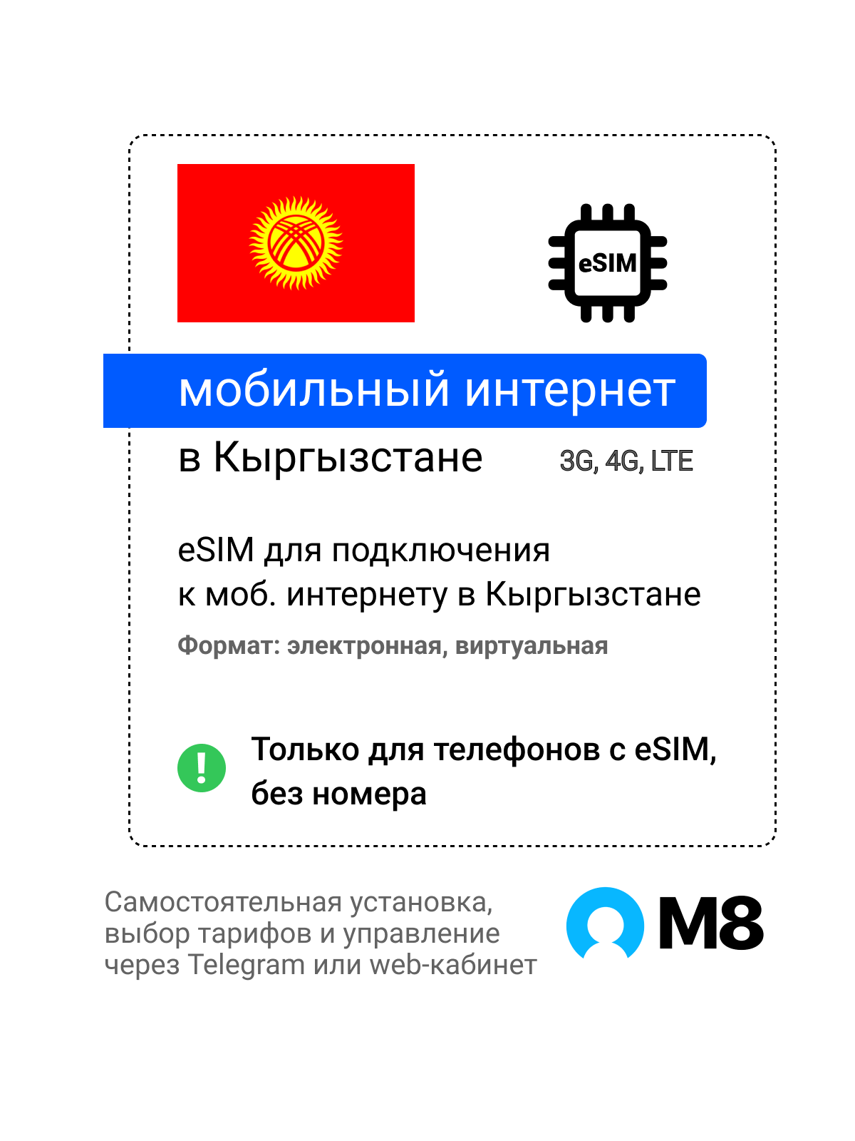 Туристическая электронная SIM-карта - eSIM для Кыргызстана от М8 (виртуальная)