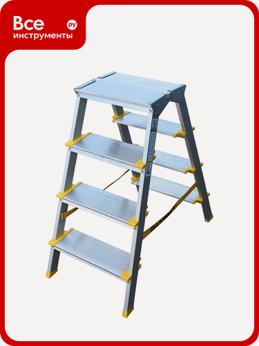 Изображение товара Cтремянка Алюмет алюминиевая двухсторонняя с анодированным покрытием с широкими ступенями 2х4 ступеней. Серия ASD 5204