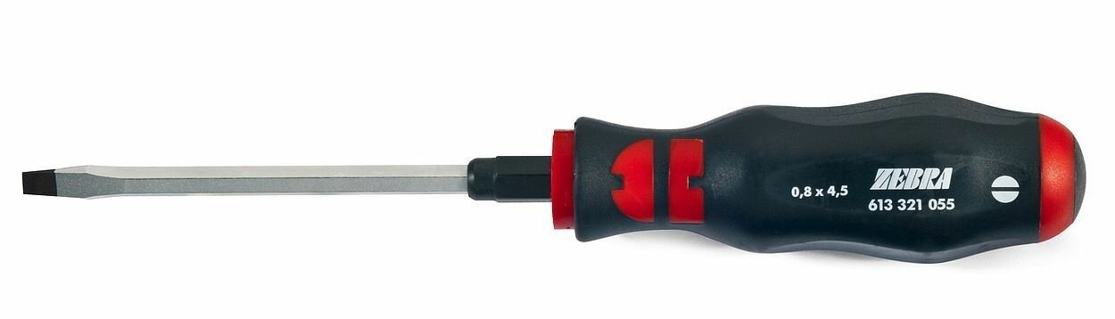 Отвертка усиленная с прямым шлицем (Slotted), двухкомпонентная рукоятка, ударопрочный колпачок, 1.0X5.5Х100, Wurth 0613321055