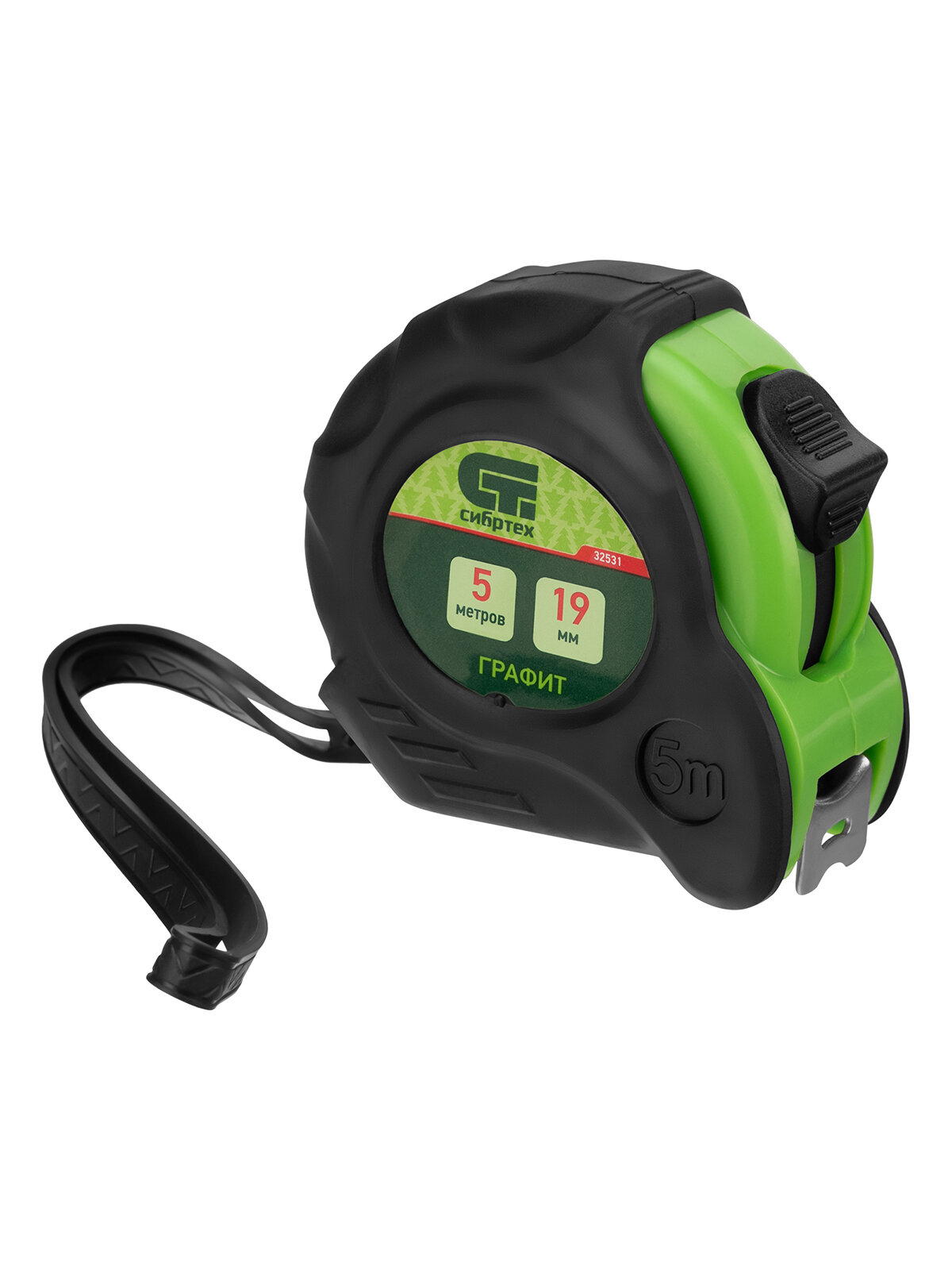 Рулетка Сибртех Графит обрезиненный корпус амортизатор 5 м х 19 мм 32531