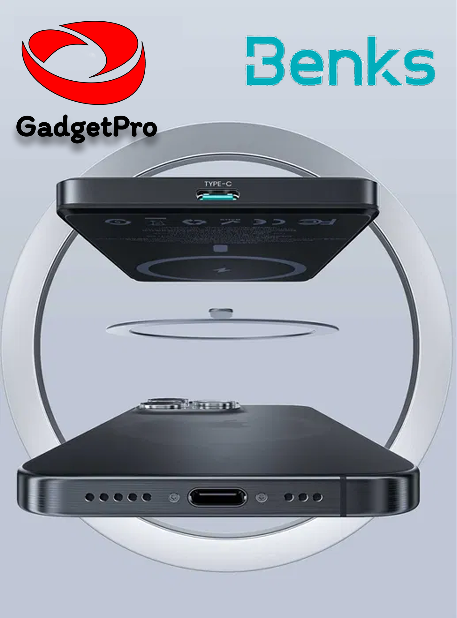 Внешний аккумулятор Benks MP15 ArmorGo Magnetic Power Bank 5000 mAh, MagSafe, быстрая зарядка 20 Вт, чёрный — фото 1