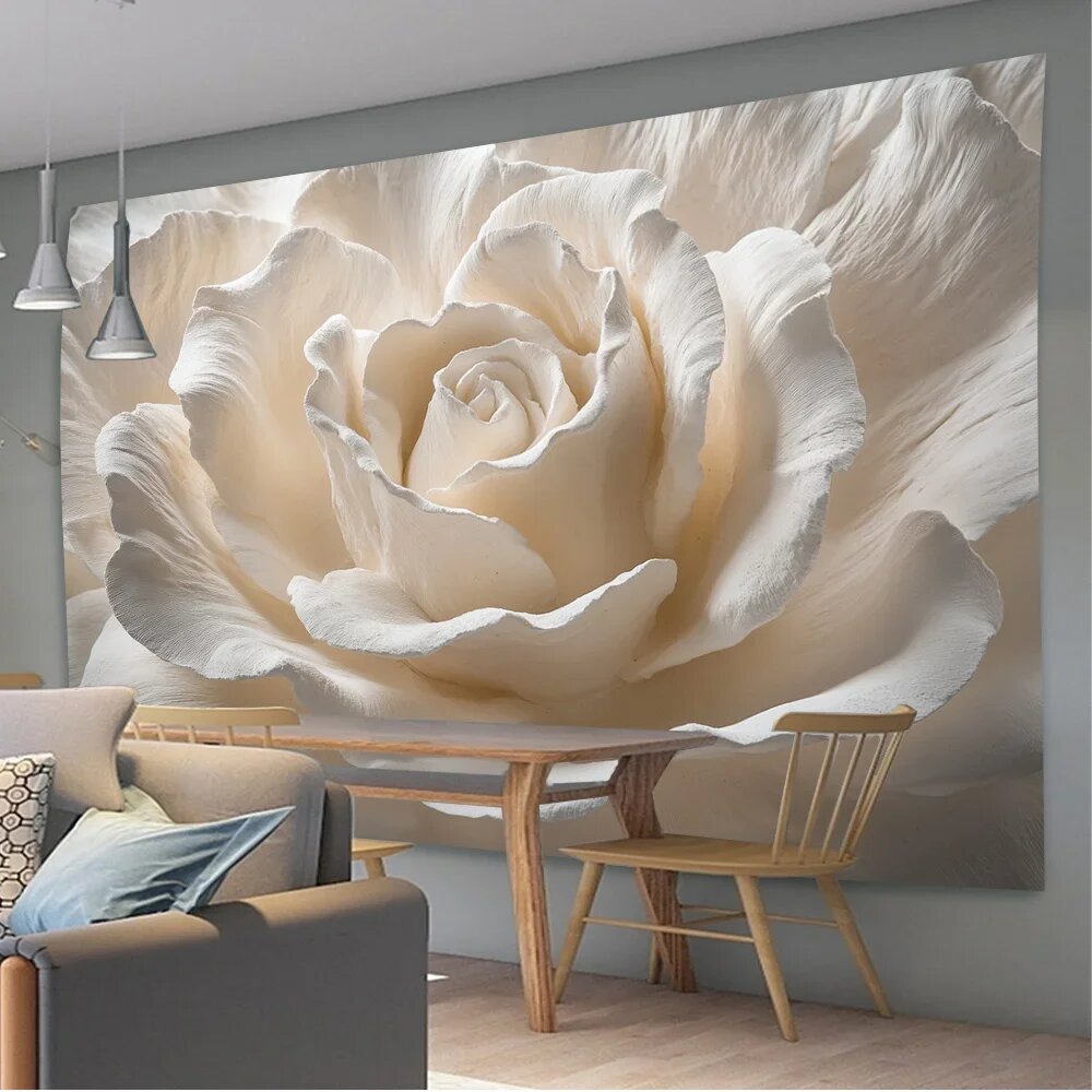 Классические гобелены с белой розой настенный декор идеально подходящий для гостиной офиса вечеринки | Подарочные гобелены 100x70cm Белый