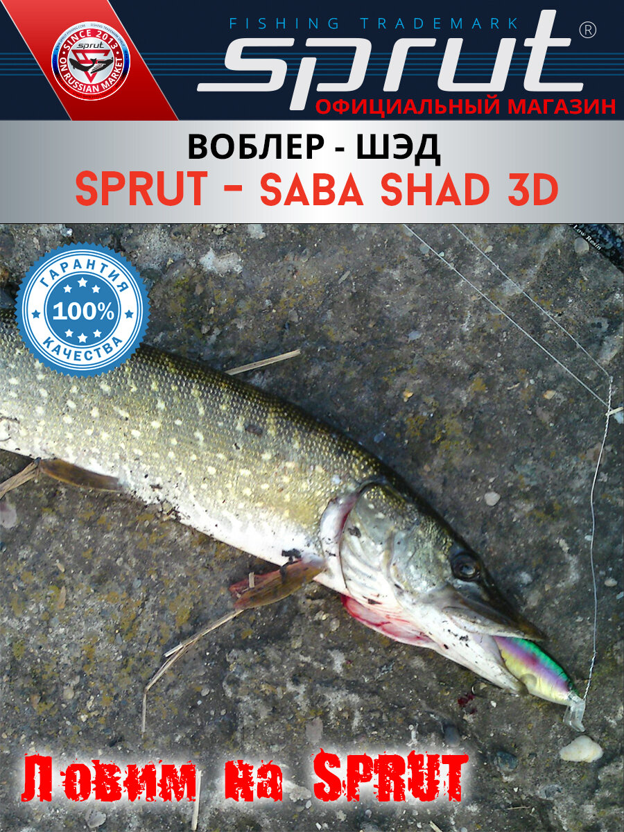 Воблер Sprut Saba Shad 3D Floating/70mm/9,5g/1-2m/RP-3D — фото 1