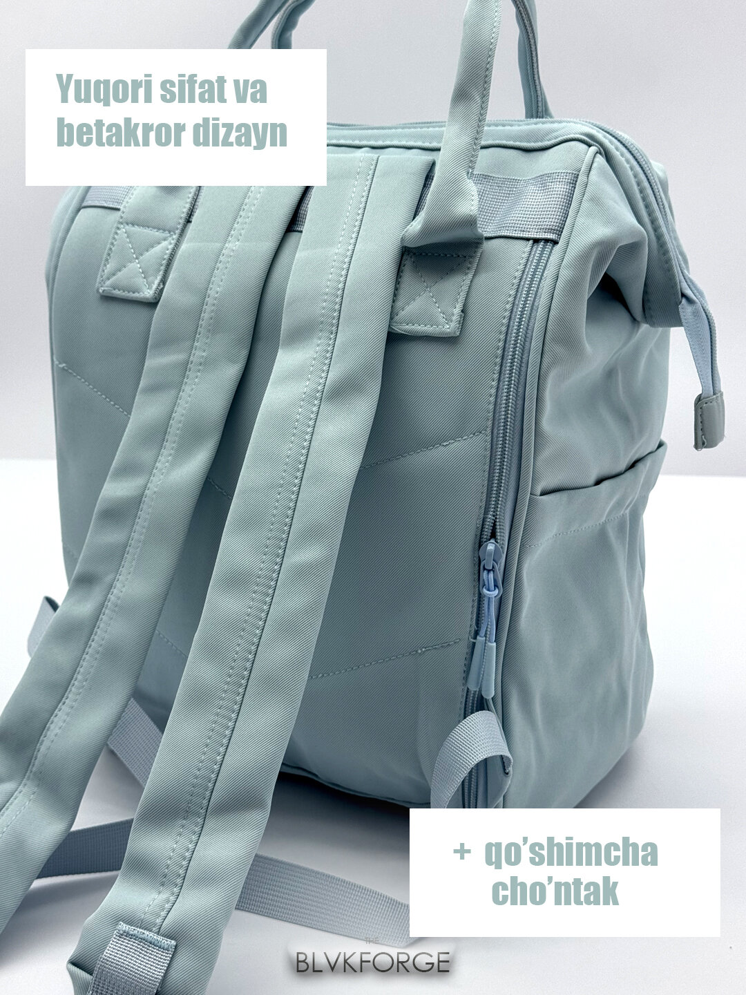 Сумка-рюкзак  Сумка-рюкзак для мам, с полужестким каркасом, фактура матовая, гладкая, синий — фото 1