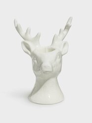Подсвечник, 12 см, для тонкой свечи, керамика, белый, Олень, Forest deers