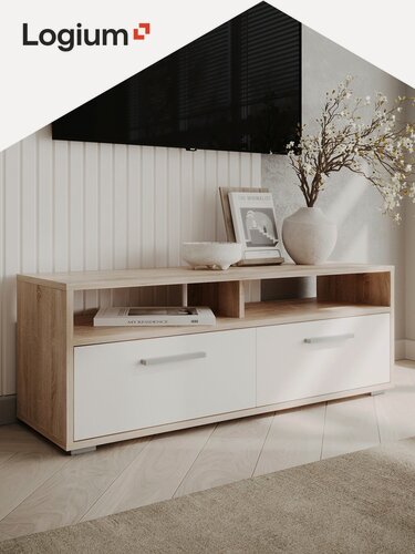 Изображение товара Тумба под телевизор напольная, 108х33,8х39,6 см, Ультра 16.56, дуб сонома, белый шагрень