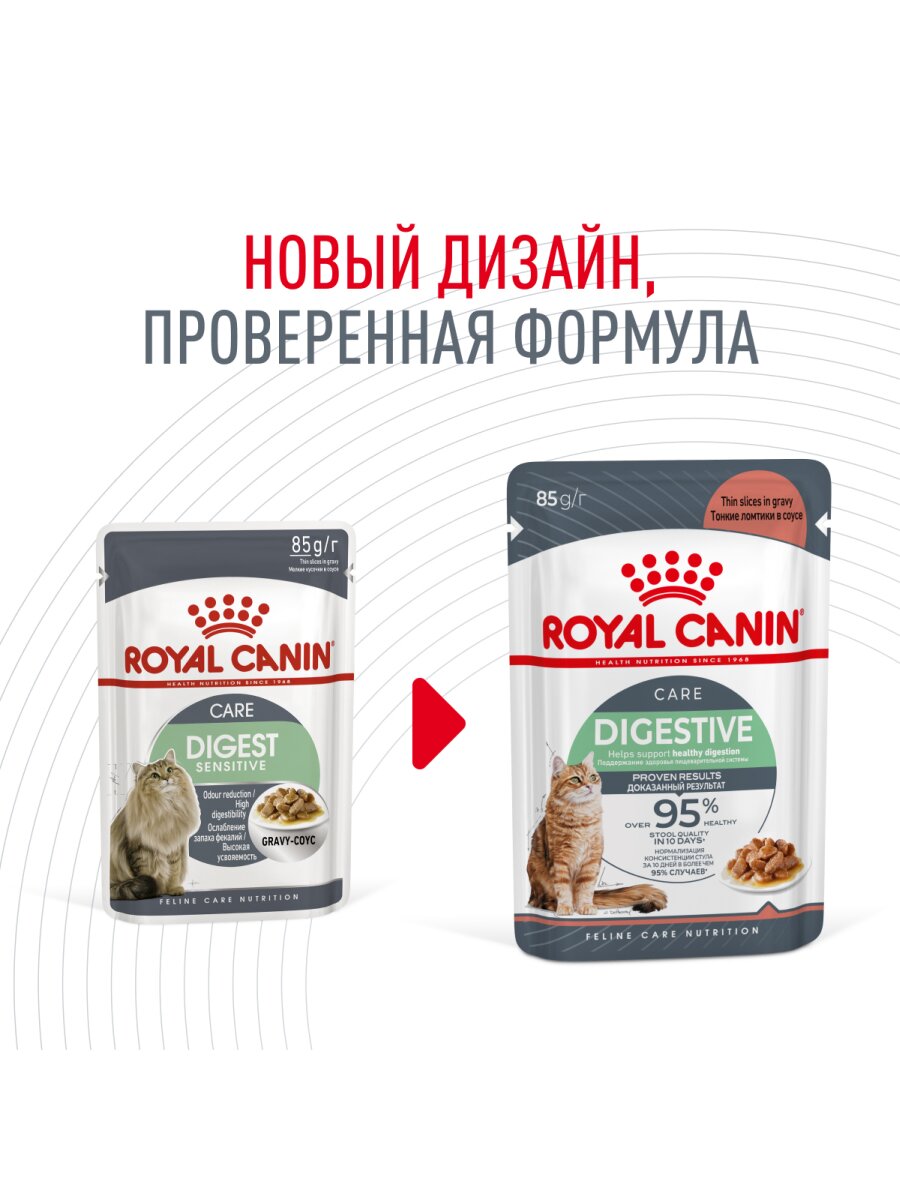 Влажный корм Royal Canin Digestive Care пауч для кошек с чувствительным пищеварением (кусочки в соусе) Птица, 85 г х 28 шт. — фото 1