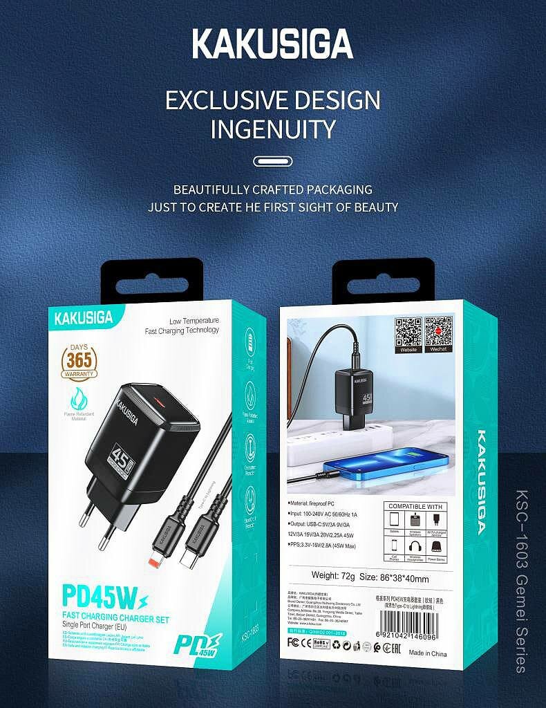 Зарядное устройство Kakusiga, 45 Вт, с кабелем, тип C, для iPhone