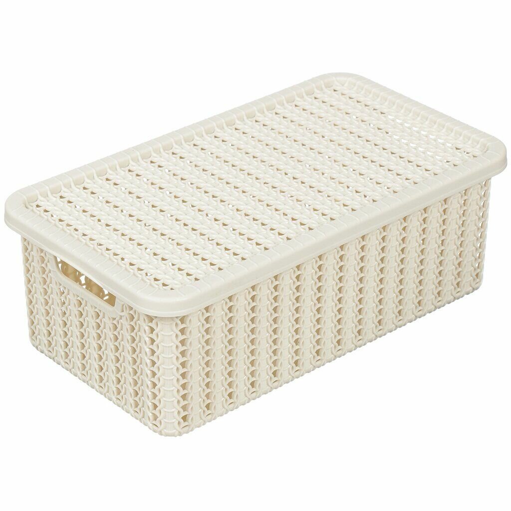Корзина для хранения IDEA 3 л прямоугольная плетеная пластиковая белый ротанг с крышкой Вязание