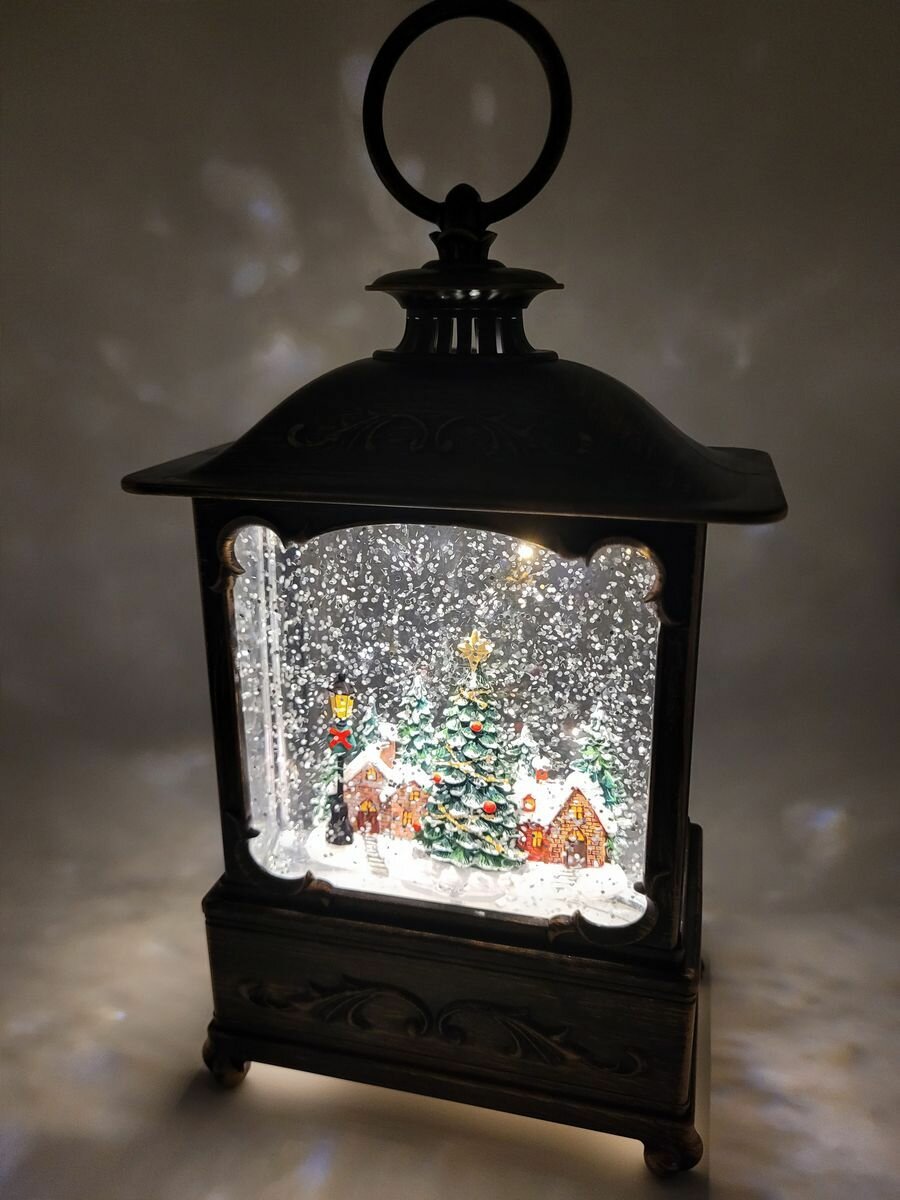 Новогодний фонарь с музыкой снегом подсветкой