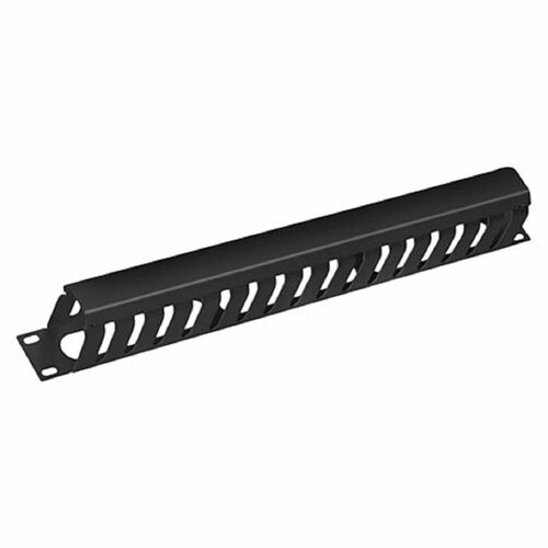 фото Cabeus аксессуары к монтажным шкафам jb07-1u-bk кабельный органайзер 19" 1u с крышкой, металлический, цвет черный ral9004