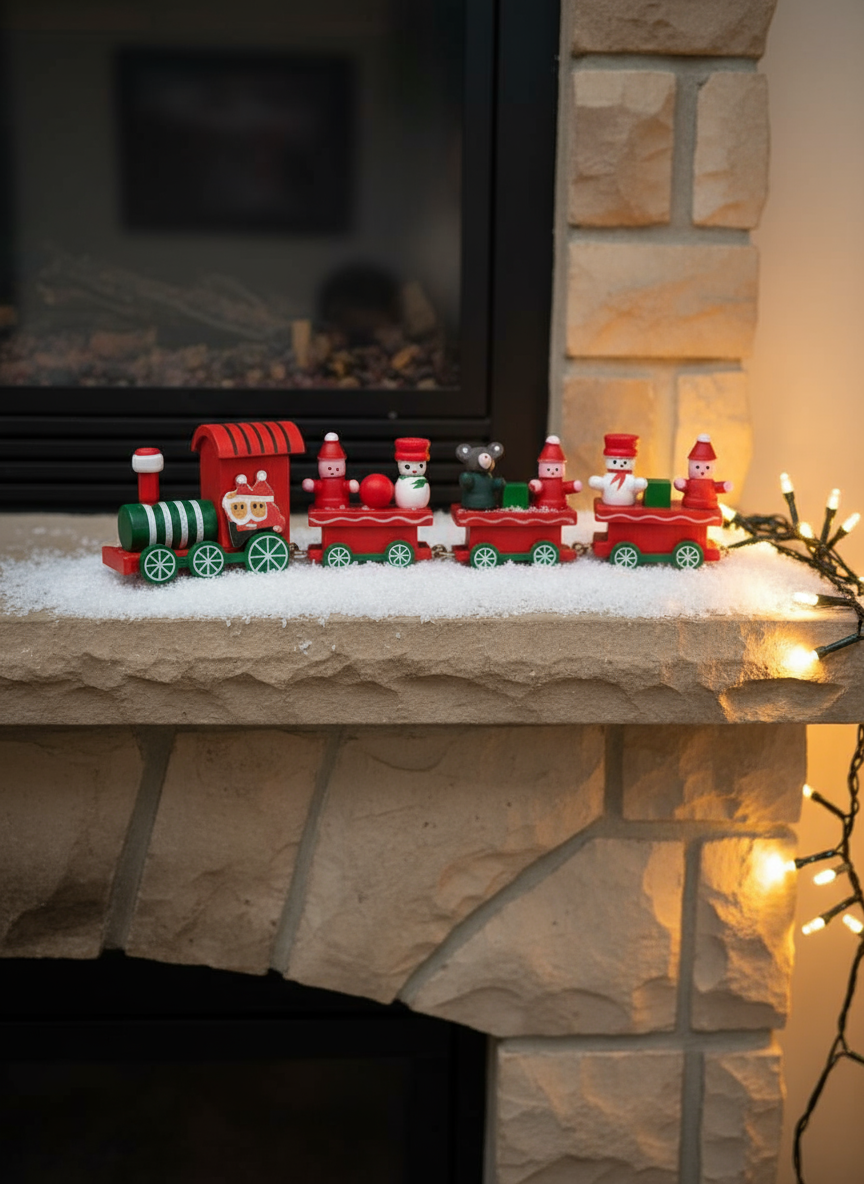 Деревянная игрушка на елку "Паровозик". Для декора и подарок на Новый год.