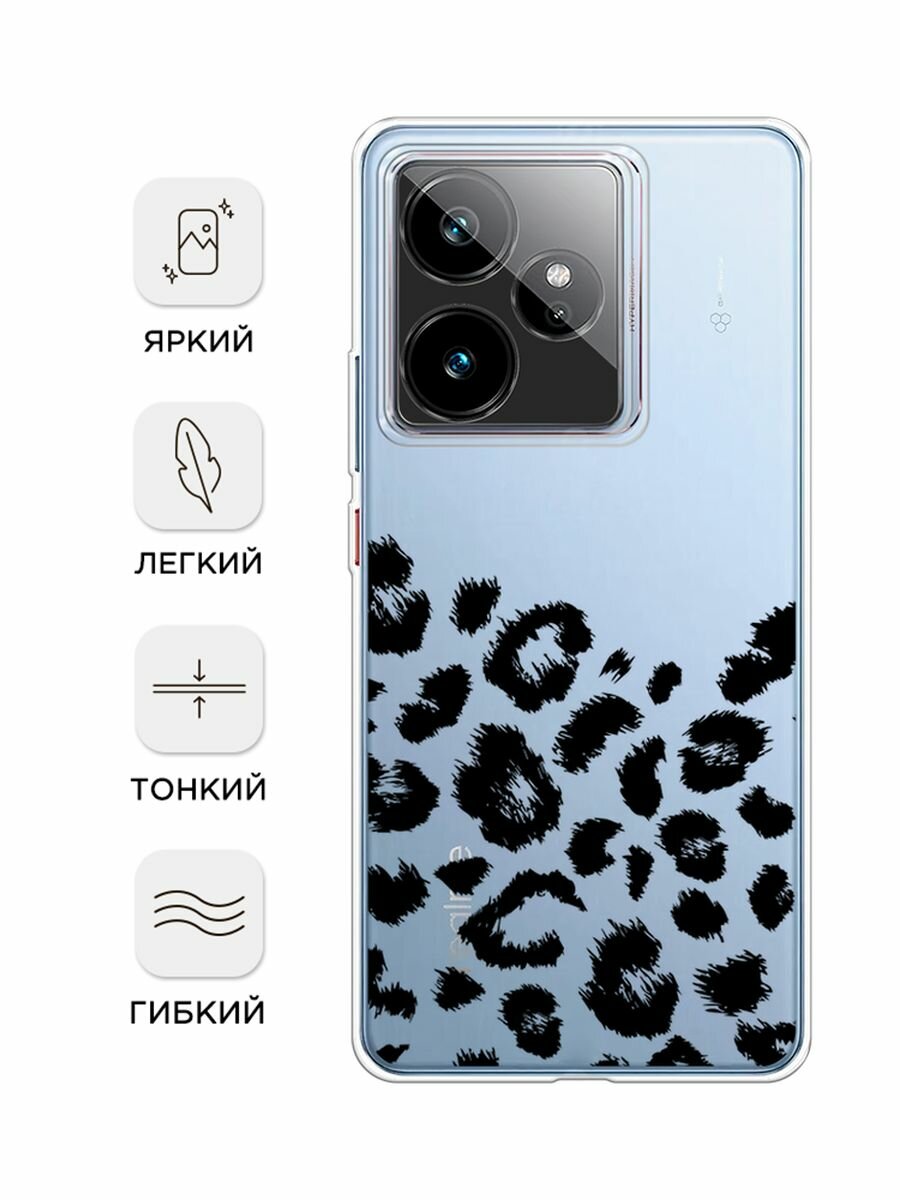 Чехол на Realme GT 7/GT 7T / Реалми GT 7/GT 7T с принтом "Окрас леопарда фон черный", прозрачный — фото 1