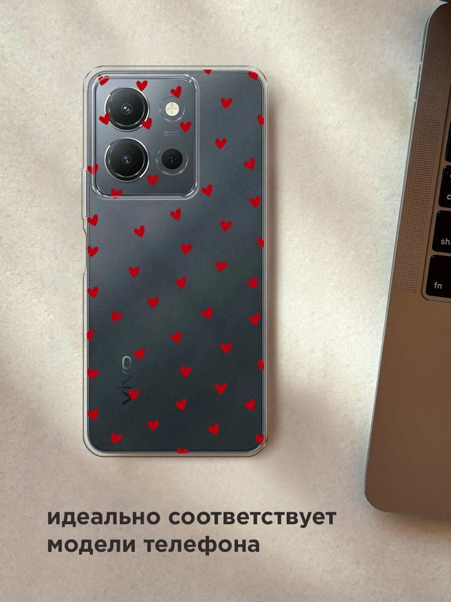 Чехол на Vivo Y36 4G / Виво Y36 4G с принтом "Red hearts", прозрачный — фото 1