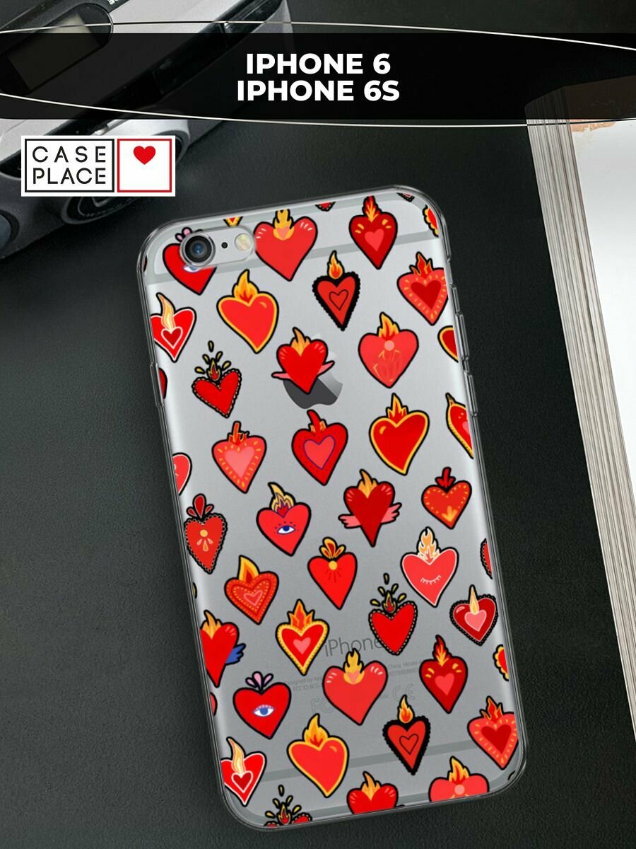 Чехол на Apple iPhone 6 / Айфон 6 с принтом "Дьявольские сердца паттерн", прозрачный