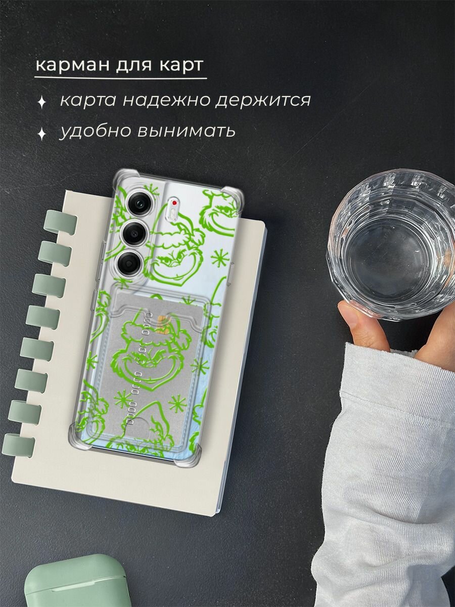 Чехол на Tecno Camon 40 Pro (Текно Камон 40 Про) с картой и принтом "Зеленый Гринч 3" — фото 1