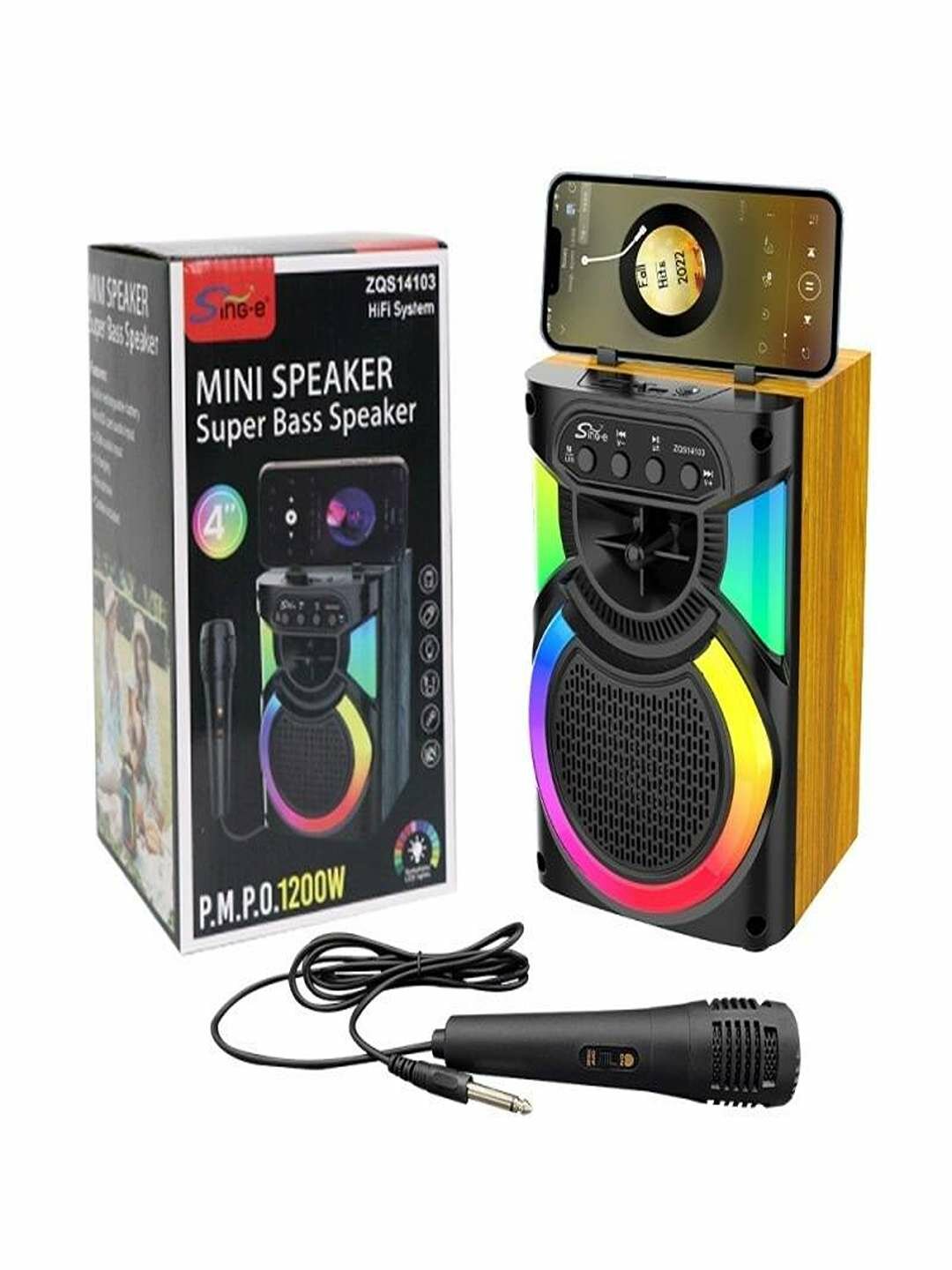 Портативная колонка ZQS-14103 с микрофоном и яркой LED-подсветкой.