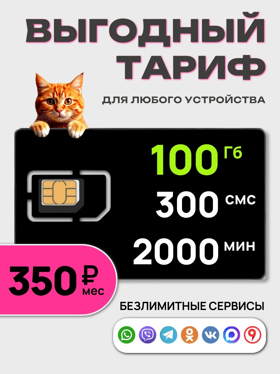 Сим карта 100 Гб для звонков и интернета в сети Теле2 (вся Россия)