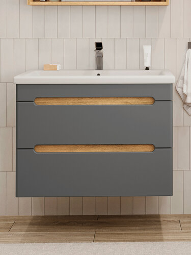 Изображение товара Тумба подвесная SanStar Diva 80 без раковины для ванной комнаты, дуб вотан, графит софт