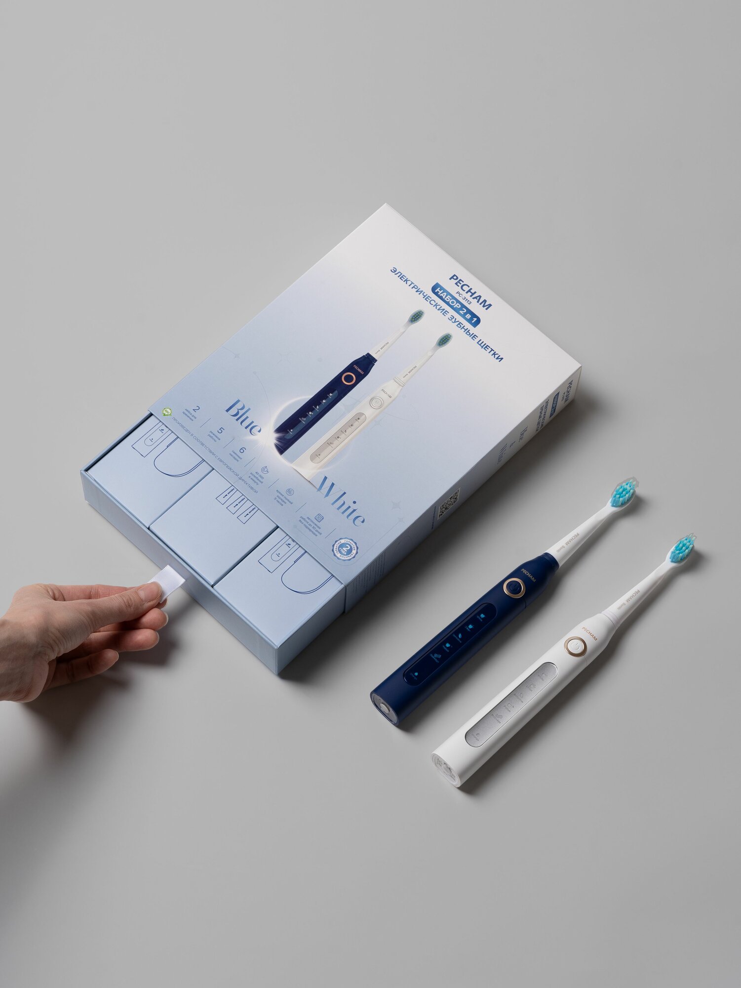 Набор электрических зубных щеток PECHAM Sonic 2в1 PC-3113, подарок — фото 1