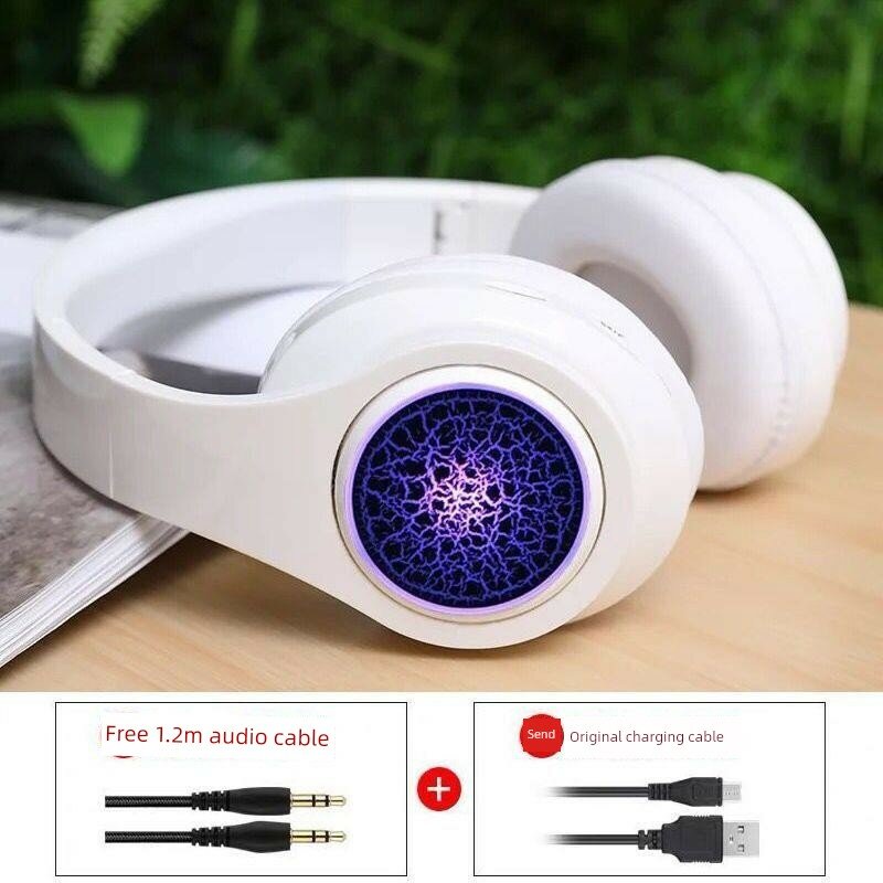 Светящиеся наушники Bluetooth с рисунком гонщика - Белые для игр