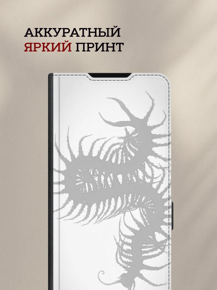 Чехол-книжка на Apple iPhone 16 Pro Max / Айфон 16 Про Макс с принтом Серая многоножка, черный — фото 1