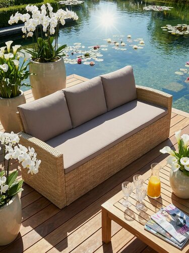 Изображение товара Диван трехместный из искусственного ротанга Палермо, пшеничный