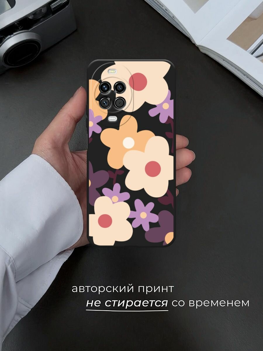 Черный матовый чехол на Huawei Nova 14 / Хуавей Нова 14 с принтом Бежевые цветы рисунок — фото 1