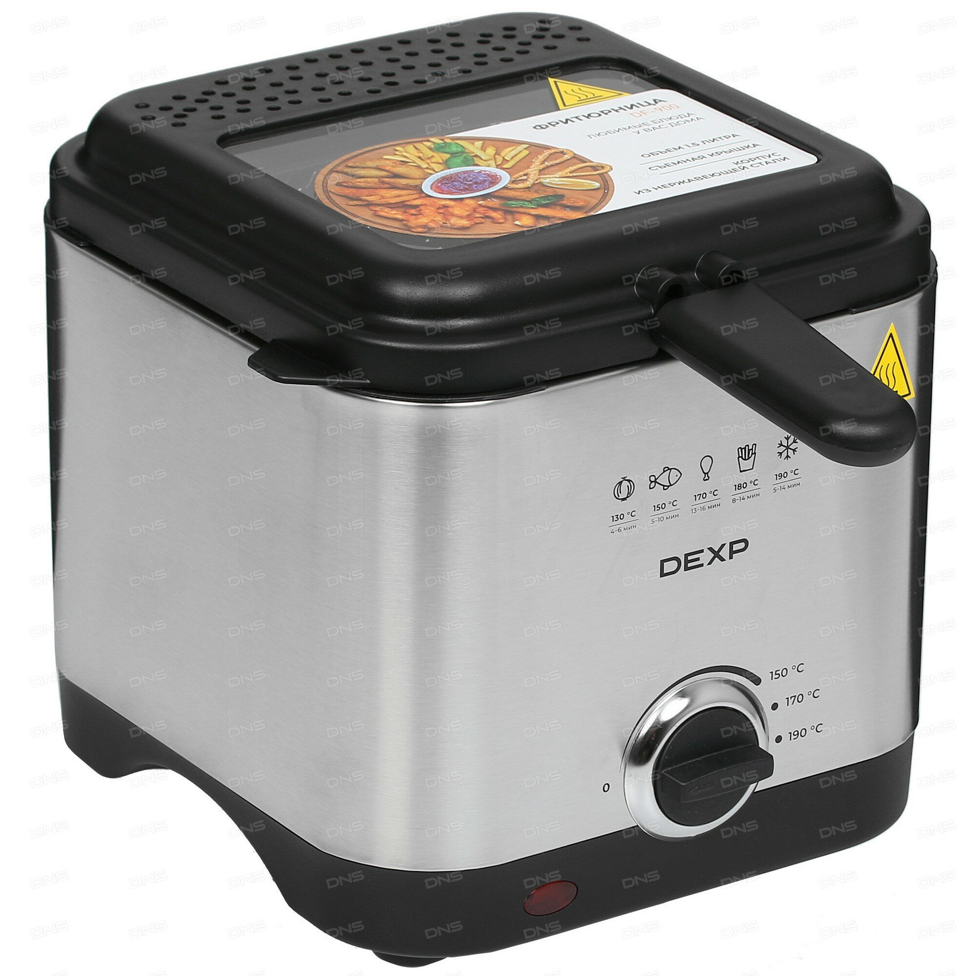 Фритюрница DEXP "DF-900", нержавеющая сталь, мощность 900Вт, объём масла 1,5 л6