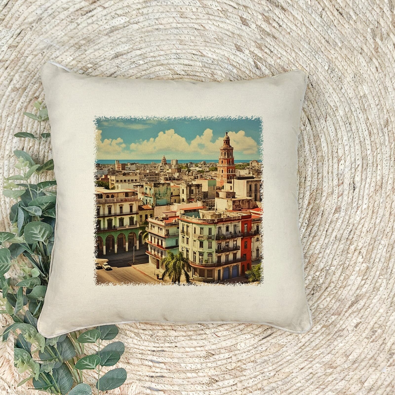 Наволочка для декоративной подушки "Улица Кубы", 41*41 см, эко-ткань хлопок/полиэфир, 1 шт.