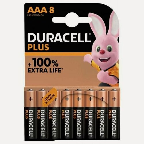 Изображение товара Батарейки DURACELL PLUS AAA (LR03), 8 шт, щелочные алкалиновые (8 шт. в упаковке)