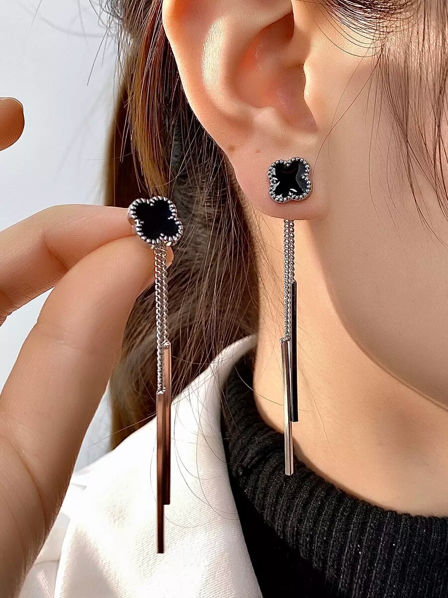 Серьги, керамика, фианит, размер 1 мм, серебристый/черный — фото 1