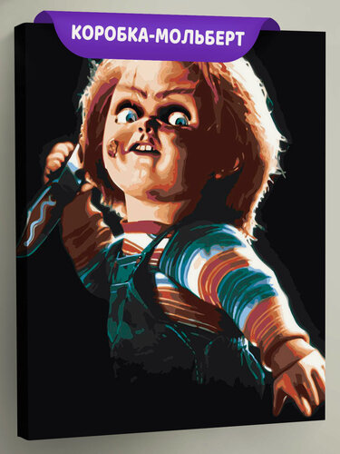 Изображение товара Картина по номерам на холсте с подрамником "Страшная кукла Чаки с ножом" Раскраска 40x50 см, Кино Фильмы Ужасы