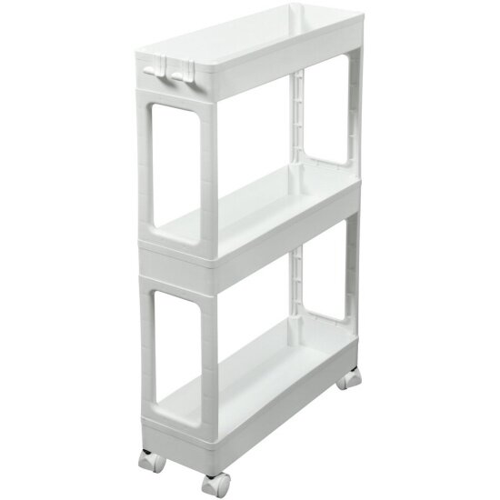 Этажерка Мультидом узкая 3 яруса 39.5х12.9х66.4 см на колесах белый (9.563)