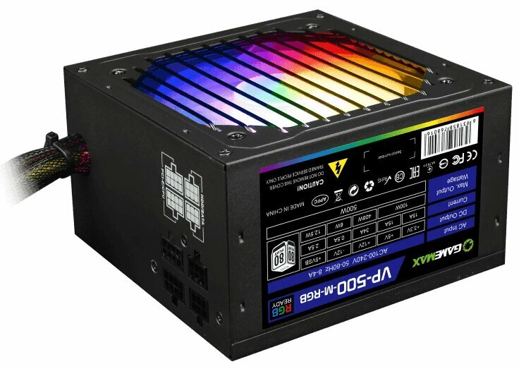 Блок питания GAMEMAX "VP-500", 80PLUS Bronze, 500Вт, ATX, черный RGB
