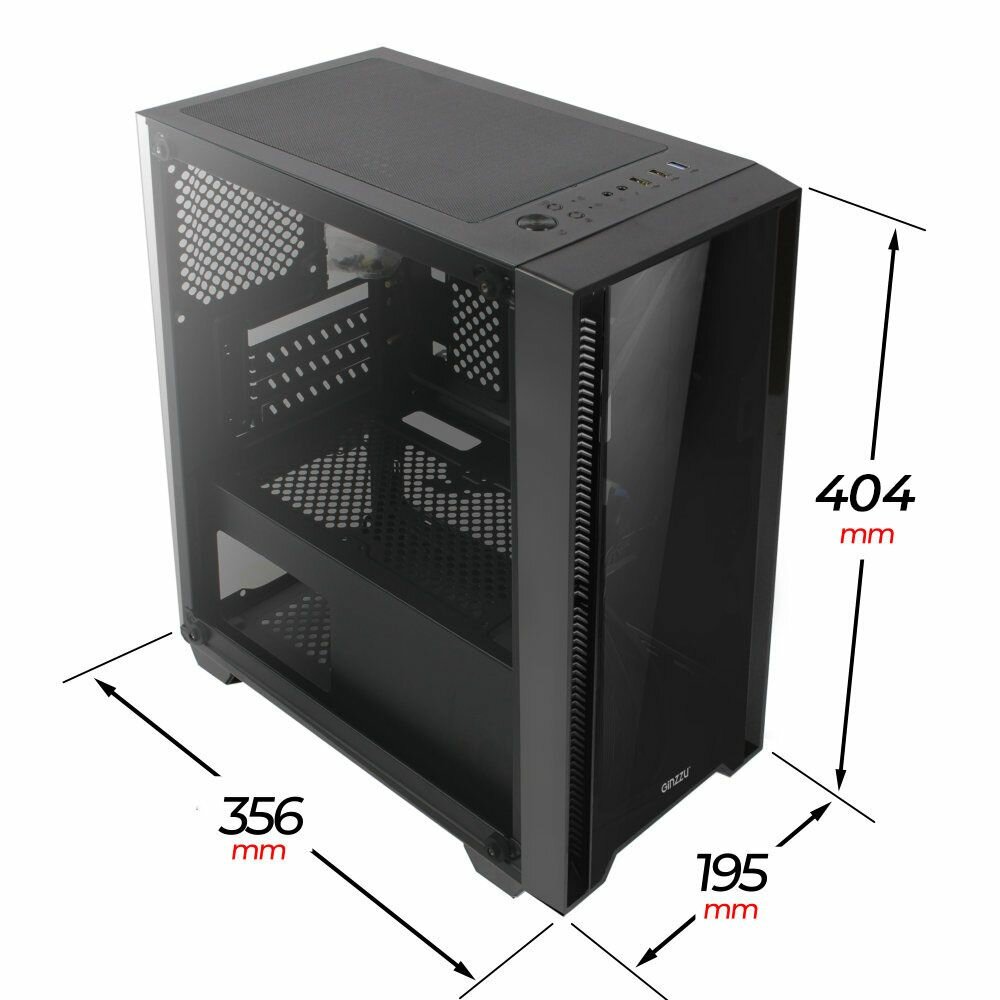 Корпус Ginzzu CL510 mATX закаленное стекло боковая и передняя панель — фото 1