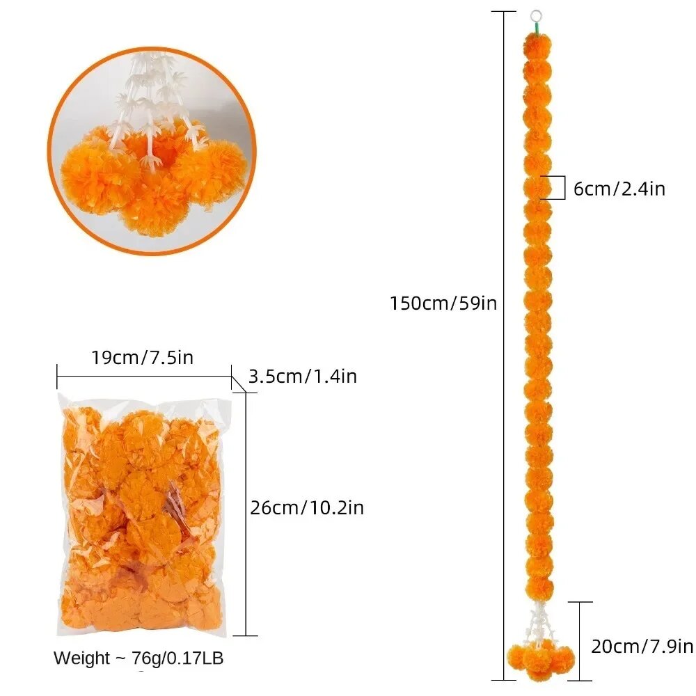 Искусственная гирлянда из календул оранжевого цвета 140-160 см Оранжевый Style 6