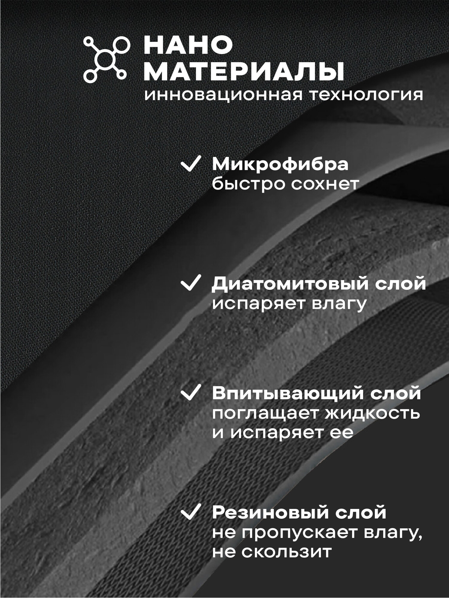 Нано коврик для сушки диатомит впитывающий 30х40 "Унисон", черный — фото 1