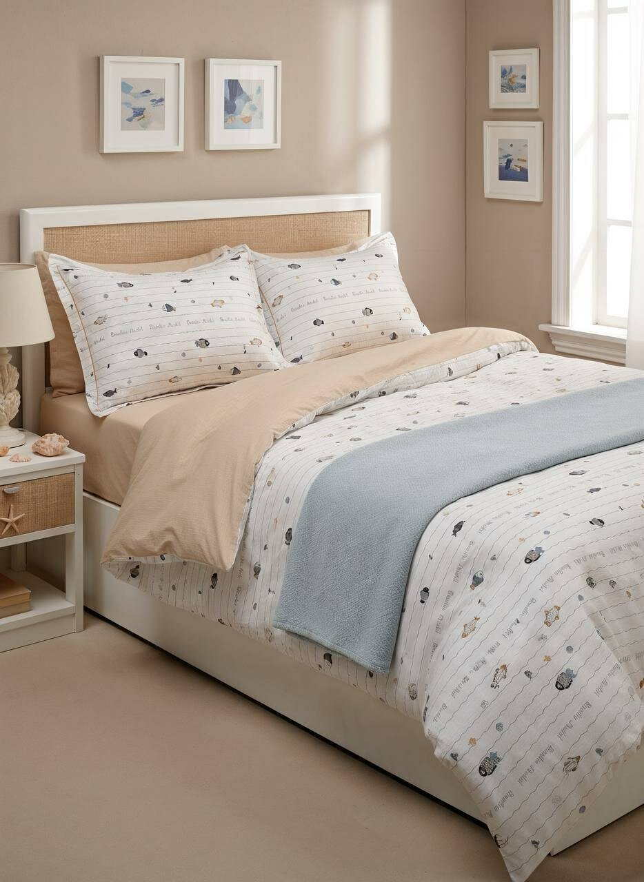 Комплект постельного белья на 1 человека с двумя наволочками, материал — муслин жатка.